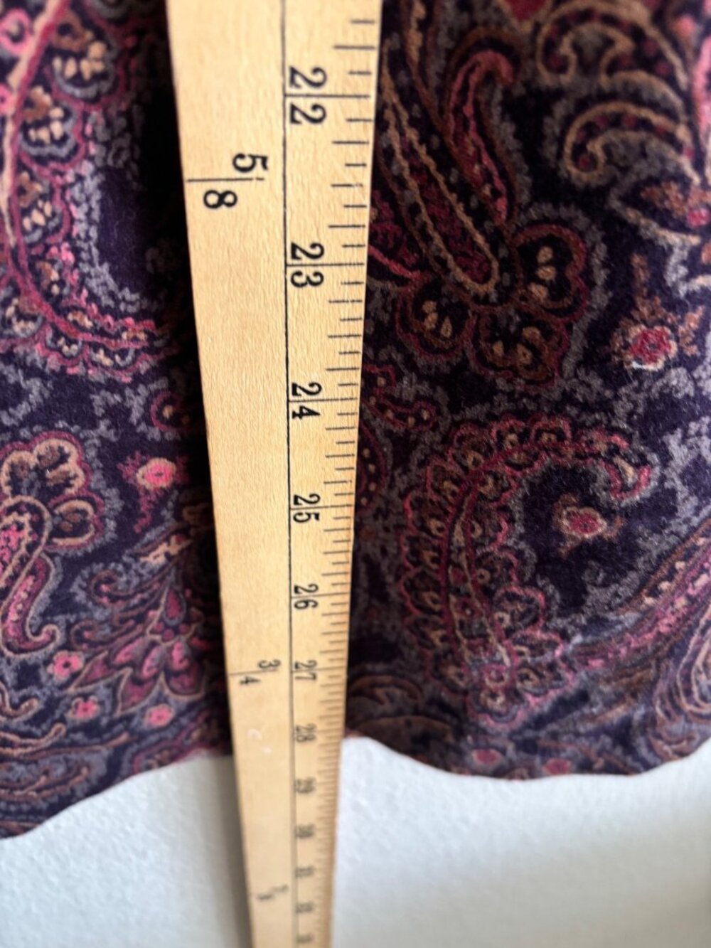 Vintage Povtec Paisley Velvet A Line Midi Skirt Purple Red Cotton Lightweight - Picture 8 of 14